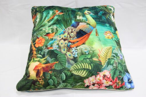 housse de coussin paon fantasy vue à plat