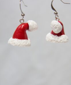 boucles d'oreilles bonnet de noël rouge et blanc .