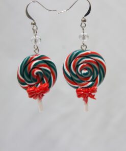 Boucles d'Oreilles en Forme de Sucette Spirale de Noël