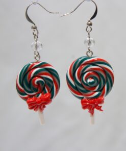 Boucles d'Oreilles en Forme de Sucette Spirale de Noël