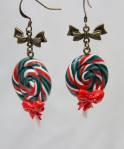 boucles d'oreilles sucettes spirales aux couleurs de Noel