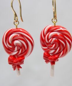 Boucles d'oreilles sucette spirale rouge et blanche avec apprêt en acier doré