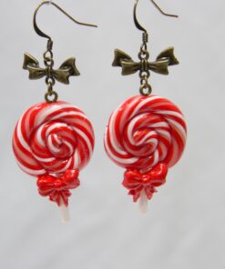 boucles d'oreilles sucette spirale rouge et blanche avec apprêts en laiton bronze , intercalaire nœuds.